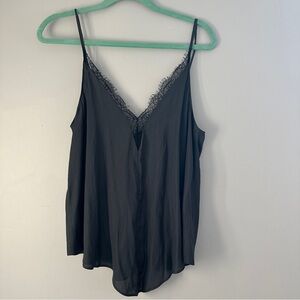 Buckle. Size Large! Vneck, lace, satin. Dress up or down! Grey/black! New!